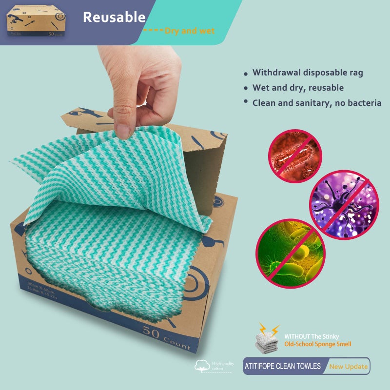 Atitifope Heavy Duty Wipes Dish Cloths 50Pieces Reusable Wipes Multi-use Cleaning Cloths Towels - Image 3